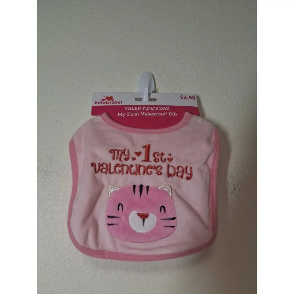 NWT My First Valentines Day Baby Infant Bib Cat Pink One Size
